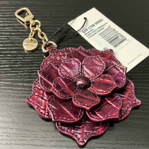 Brahmin Magnolia Flower Purse Charm RUBY OMBRE MELBOURNE Leather NWT - Picture 4 of 6